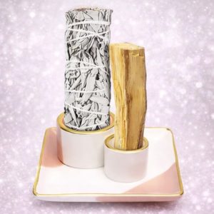 Brûleur en céramique Sauge et Palo Santo rose/blanc/or