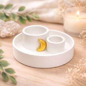 Brûleur en céramique Palo Santo, smudge et encens lune blanc