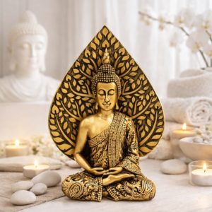 Statue de Bouddha en méditation avec feuille de Bodhi